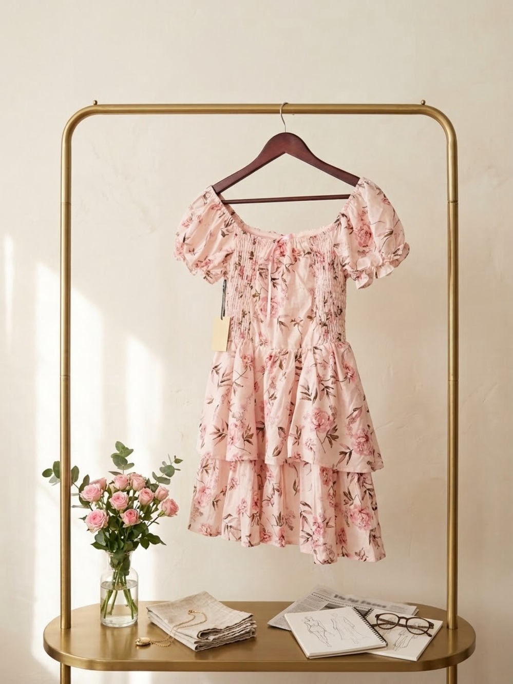 Liberty Love Pink Floral Tiered Mini Dress